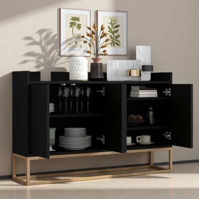Commode de rangement - 4 portes - Bois massif - Design moderne - Noir et doré Noir - Publicité Commode de rangement - 4 portes - Bois massif - Design moderne - Noir et doré Noir - Publicité