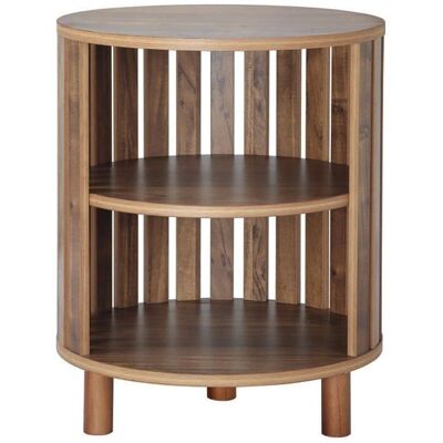 CALICOSY - Table de Chevet ronde à lames ajourées H50 cm - LIAM - Bois clair Beige - Publicité CALICOSY - Table de Chevet ronde à lames ajourées H50 cm - LIAM - Bois clair Beige - Publicité