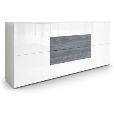 Vladon Buffet dressoir Rova en Blanc mat - Blanc haute brillance - Avola-Anthracite Gris - Publicité Vladon Buffet dressoir Rova en Blanc mat - Blanc haute brillance - Avola-Anthracite Gris - Publicité