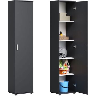 HOME COLLECTIVE Armoire polyvalente 1 porte et 4 étagères - Meuble de rangement entrée bureau chambre - 40x35x184 cm - Anthracite Gris - Publicité HOME COLLECTIVE Armoire polyvalente 1 porte et 4 étagères - Meuble de rangement entrée bureau chambre - 40x35x184 cm - Anthracite Gris - Publicité