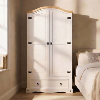 Idimex Armoire CAMPO 2 portes 1 tiroir pin massif blanc/naturel 100 x 190 x 51 cm - armoire pour vêtements avec tringle style cottage Blanc - Publicité Idimex Armoire CAMPO 2 portes 1 tiroir pin massif blanc/naturel 100 x 190 x 51 cm - armoire pour vêtements avec tringle style cottage Blanc - Publicité