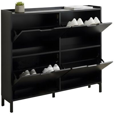 Relaxdays meuble à chaussures inclinable 4 compartiments 16 paires H x L x P : 90 x 100 x 19 cm noir Noir - Publicité Relaxdays meuble à chaussures inclinable 4 compartiments 16 paires H x L x P : 90 x 100 x 19 cm noir Noir - Publicité