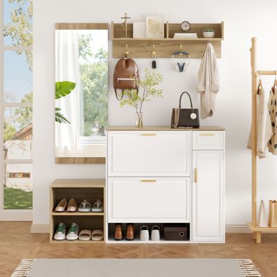 Ensemble Meubles dEntrée – 4 pièces – Armoire à chaussures Banc Porte-manteau mural et Miroir pour hall et entrée – MERAX Blanc - Publicité Ensemble Meubles dEntrée – 4 pièces – Armoire à chaussures Banc Porte-manteau mural et Miroir pour hall et entrée – MERAX Blanc - Publicité