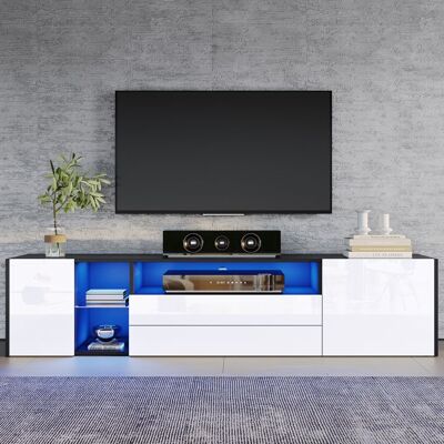 MERAX Meuble TV LED avec 2 Tiroirs et 2 Placards Façade Brillante pour TV jusqu’à 75 Pouces Blanc et Noir 180 x 40 x 45 cm Blanc - Publicité MERAX Meuble TV LED avec 2 Tiroirs et 2 Placards Façade Brillante pour TV jusqu’à 75 Pouces Blanc et Noir 180 x 40 x 45 cm Blanc - Publicité