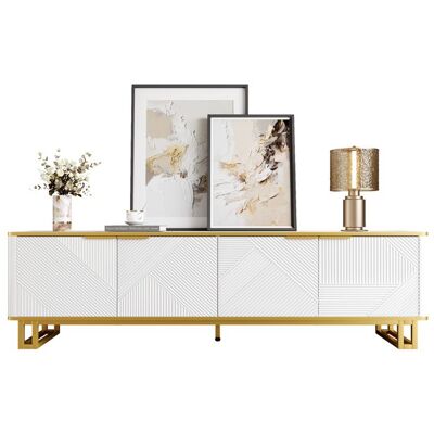 Meuble TV Bas - Merax - Blanc et Or - 160 x 375 x 48 cm - Buffet Télévision - Design Luxe Contemporain Noir - Publicité Meuble TV Bas - Merax - Blanc et Or - 160 x 375 x 48 cm - Buffet Télévision - Design Luxe Contemporain Noir - Publicité