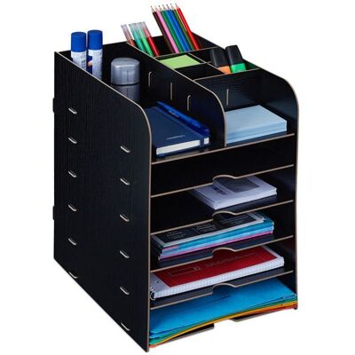 Relaxdays Organiseur de bureau étagères pour documents 12 compartiments HxLxP: 345 x 25 x 32 cm Rangement MDF noir Noir - Publicité Relaxdays Organiseur de bureau étagères pour documents 12 compartiments HxLxP: 345 x 25 x 32 cm Rangement MDF noir Noir - Publicité