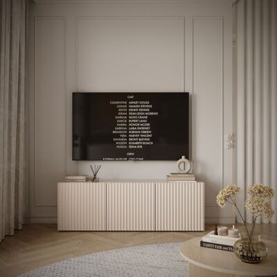 SELSEY Meuble TV bas 3 portes avec façades à lamelles rainurées – SUNDS – 150 cm – beige cachemire Beige - Publicité SELSEY Meuble TV bas 3 portes avec façades à lamelles rainurées – SUNDS – 150 cm – beige cachemire Beige - Publicité