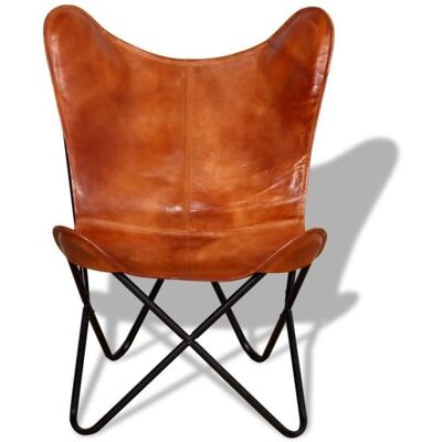 Fauteuil papillon en cuir véritable marron - ARAMOX - 74 x 66 x 90 cm - style rétro Marron - Publicité Fauteuil papillon en cuir véritable marron - ARAMOX - 74 x 66 x 90 cm - style rétro Marron - Publicité