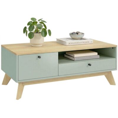 Table basse - HOMCOM - rectangulaire - tiroir porte et compartiment ouvert - MDF - 100x50x40cm - vert clair et chêne Vert - Publicité Table basse - HOMCOM - rectangulaire - tiroir porte et compartiment ouvert - MDF - 100x50x40cm - vert clair et chêne Vert - Publicité