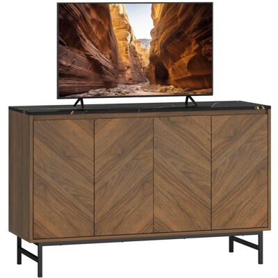 Meuble TV - HOMCOM - 4 portes plateau effet marbre et étagères réglables - panneau de particules et MDF - 120x39x76cm - noyer Noir - Publicité Meuble TV - HOMCOM - 4 portes plateau effet marbre et étagères réglables - panneau de particules et MDF - 120x39x76cm - noyer Noir - Publicité