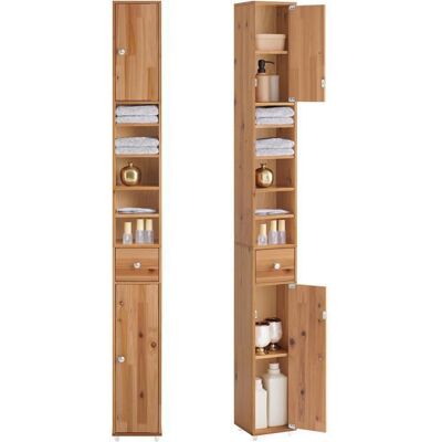 SoBuy Colonne Salle de Bain Bois Massif avec Tiroir et Étagères Réglables Armoire Rangement Étroite WC 20x20x180cm Marron - Publicité SoBuy Colonne Salle de Bain Bois Massif avec Tiroir et Étagères Réglables Armoire Rangement Étroite WC 20x20x180cm Marron - Publicité