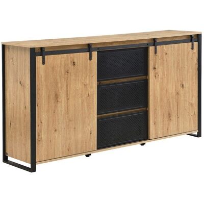 VENTE-UNIQUE Buffet avec 2 portes coulissantes et 3 tiroirs en MDF et métal noir - Naturel - BELINARO Beige - Publicité VENTE-UNIQUE Buffet avec 2 portes coulissantes et 3 tiroirs en MDF et métal noir - Naturel - BELINARO Beige - Publicité