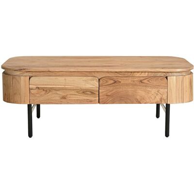 Miliboo - Table basse avec rangements en bois massif et métal noir 4 tiroirs L115 cm NAPOLI Beige - Publicité Miliboo - Table basse avec rangements en bois massif et métal noir 4 tiroirs L115 cm NAPOLI Beige - Publicité