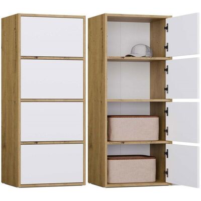 CDF ALMA - Commode haute de rangement 4 portes avec ouverture tip-on - Artisan et Blanc Blanc - Publicité CDF ALMA - Commode haute de rangement 4 portes avec ouverture tip-on - Artisan et Blanc Blanc - Publicité