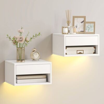 Lot de 2 tables de chevet suspendues - HOMCOM - éclairage LED RGB contrôle par application - étagère tiroir - 37x32x21cm - blanc Blanc - Publicité Lot de 2 tables de chevet suspendues - HOMCOM - éclairage LED RGB contrôle par application - étagère tiroir - 37x32x21cm - blanc Blanc - Publicité