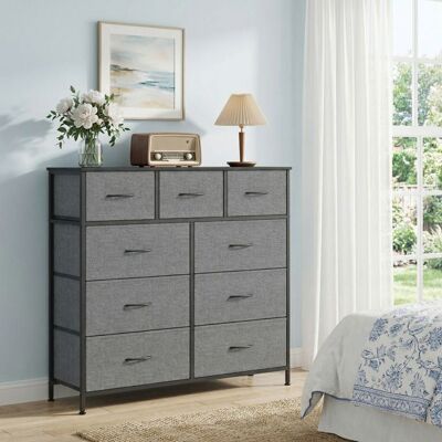 SONGMICS Commode de chambre 9 Tiroirs en Tissu Non-tissé Gris Gris - Publicité SONGMICS Commode de chambre 9 Tiroirs en Tissu Non-tissé Gris Gris - Publicité