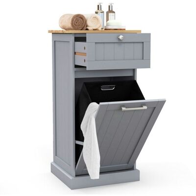 COSTWAY Panier à Linge Amovible avec Tiroir Porte Basculante Meuble Linge Placard pour Salle de Bain Chambre 40x37x82cm Gris Gris - Publicité COSTWAY Panier à Linge Amovible avec Tiroir Porte Basculante Meuble Linge Placard pour Salle de Bain Chambre 40x37x82cm Gris Gris - Publicité