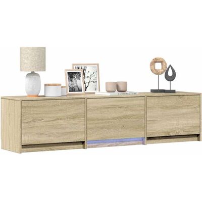 Meuble TV avec LED avec LED - vidaXL - bois dingénierie - chêne sonoma - 3 tiroirs - 165 x 34 x 40 cm - facile à nettoyer idj25u499 Marron - Publicité Meuble TV avec LED avec LED - vidaXL - bois dingénierie - chêne sonoma - 3 tiroirs - 165 x 34 x 40 cm - facile à nettoyer idj25u499 Marron - Publicité
