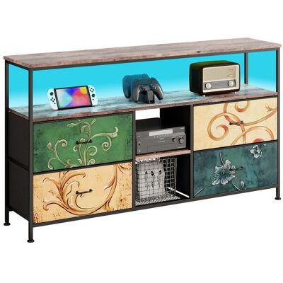 COZIFOME Meuble TV Moderne Armoire TV avec Eclairage LED 4 TiroirsTexture Sculptée CompartimentsRangement Pratique108x30x78cm Marron - Publicité COZIFOME Meuble TV Moderne Armoire TV avec Eclairage LED 4 TiroirsTexture Sculptée CompartimentsRangement Pratique108x30x78cm Marron - Publicité