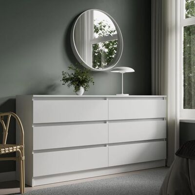 HOME COLLECTIVE Commode blanche moderne 160 cm avec 6 tiroirs - 160x77.5x35 cm - Grand espace de rangement - Meuble de rangement large - Blanc Blanc - Publicité HOME COLLECTIVE Commode blanche moderne 160 cm avec 6 tiroirs - 160x77.5x35 cm - Grand espace de rangement - Meuble de rangement large - Blanc Blanc - Publicité
