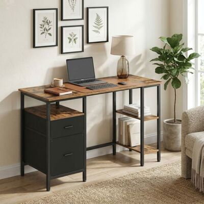 VASAGLE Bureau 3 Étagères 2 Tiroirs 127 x 50 x 76 cm Marron et Noir Marron - Publicité VASAGLE Bureau 3 Étagères 2 Tiroirs 127 x 50 x 76 cm Marron et Noir Marron - Publicité