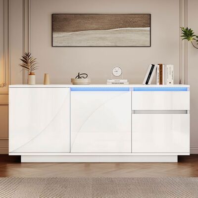 Buffet bas - LEMONBEST - 140x40x60 cm - 3 portes 1 tiroir - étagères réglables - LED contrôlables Blanc - Publicité Buffet bas - LEMONBEST - 140x40x60 cm - 3 portes 1 tiroir - étagères réglables - LED contrôlables Blanc - Publicité
