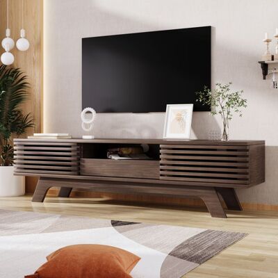 MERAX Meuble TV 150 x 35 x 44 cm - Marron Vintage - avec 2 Portes 1 Tiroir pour Téléviseur jusqu’à 65 pouces Marron - Publicité MERAX Meuble TV 150 x 35 x 44 cm - Marron Vintage - avec 2 Portes 1 Tiroir pour Téléviseur jusqu’à 65 pouces Marron - Publicité