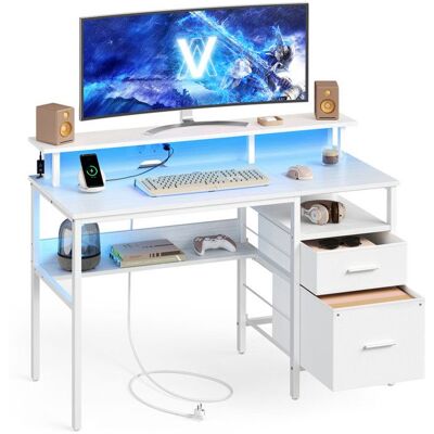 VASAGLE Bureau Gaming avec Tiroirs en Tissu avec Support dÉcran Lumières LED 55 x 120 x 90 cm 2 Ports USB Blanc Érable Blanc - Publicité VASAGLE Bureau Gaming avec Tiroirs en Tissu avec Support dÉcran Lumières LED 55 x 120 x 90 cm 2 Ports USB Blanc Érable Blanc - Publicité