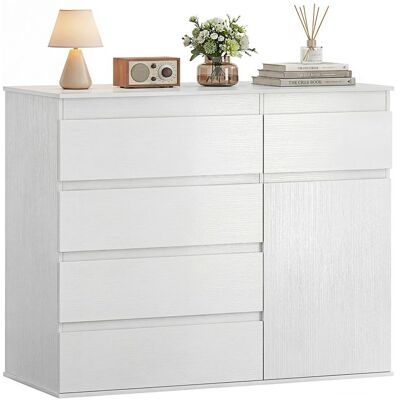 Commode - HOMCOM - 5 tiroirs étagère réglable et porte à fermeture douce - bois - 100 x 40 x 80 cm - blanc Blanc - Publicité Commode - HOMCOM - 5 tiroirs étagère réglable et porte à fermeture douce - bois - 100 x 40 x 80 cm - blanc Blanc - Publicité