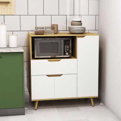 Generic Meuble de rangement cuisine pour micro-ondes 1 tiroir 2 placards une étagère 90 x 40 x 985 cm bois et blanc Blanc - Publicité Generic Meuble de rangement cuisine pour micro-ondes 1 tiroir 2 placards une étagère 90 x 40 x 985 cm bois et blanc Blanc - Publicité