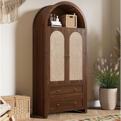URBANLUXE Buffet vintage avec 2 tiroirs 2 portes Buffet de salon Buffet en osier à arc Armoire de chambre Couleur noyer Rangement ouvert Marron - Publicité URBANLUXE Buffet vintage avec 2 tiroirs 2 portes Buffet de salon Buffet en osier à arc Armoire de chambre Couleur noyer Rangement ouvert Marron - Publicité