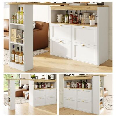 Generic Table de bar pivotante à 360° 105x39x102 cm avec 4 tiroirs et étagères ouvertes Ilot central cuisine a adaptée à blanc Blanc - Publicité Generic Table de bar pivotante à 360° 105x39x102 cm avec 4 tiroirs et étagères ouvertes Ilot central cuisine a adaptée à blanc Blanc - Publicité