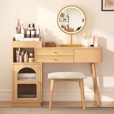 LEMONBEST Coiffeuse avec Miroir LED 120x40x90 cm Table de Maquillage en Bois avec 3 Tiroirs de Rangement et Armoire Latérale - Sans Tabouret Marron - Publicité LEMONBEST Coiffeuse avec Miroir LED 120x40x90 cm Table de Maquillage en Bois avec 3 Tiroirs de Rangement et Armoire Latérale - Sans Tabouret Marron - Publicité