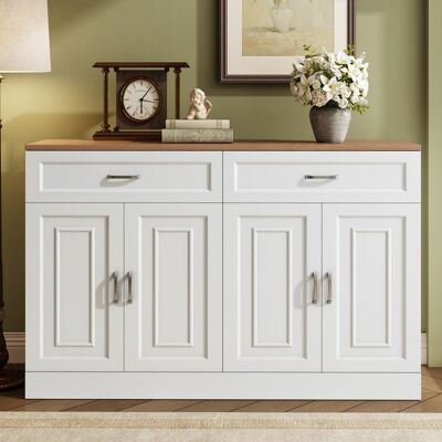 Generic Buffet bas 120x35x80.5 cm avec étagères Buffet de cuisine avec rebondisseur Buffet salon en blanc Grain de bois naturel Blanc - Publicité Generic Buffet bas 120x35x80.5 cm avec étagères Buffet de cuisine avec rebondisseur Buffet salon en blanc Grain de bois naturel Blanc - Publicité