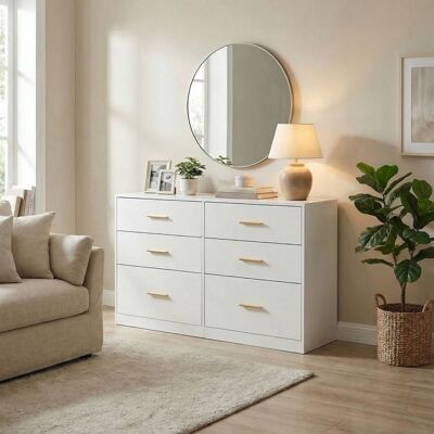 VASAGLE Commode de Chambre à Tiroirs Meuble de Rangement Moderne Commode pour Chambre ou Salon 6 Tiroirs 40 x 119 x 78 cm Blanc Blanc - Publicité VASAGLE Commode de Chambre à Tiroirs Meuble de Rangement Moderne Commode pour Chambre ou Salon 6 Tiroirs 40 x 119 x 78 cm Blanc Blanc - Publicité