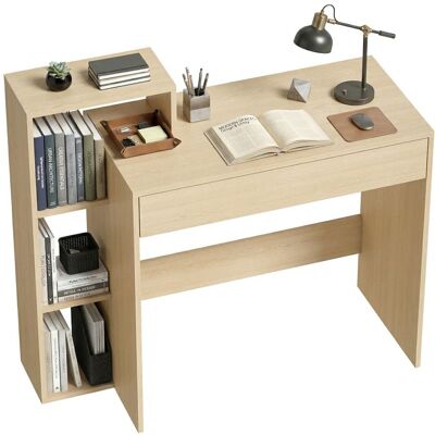 Bureau avec rangement - HOMCOM - 3 étagères de rangement et tiroir - panneau de particules - 100 x 40 x 90 cm - bois naturel Beige - Publicité Bureau avec rangement - HOMCOM - 3 étagères de rangement et tiroir - panneau de particules - 100 x 40 x 90 cm - bois naturel Beige - Publicité