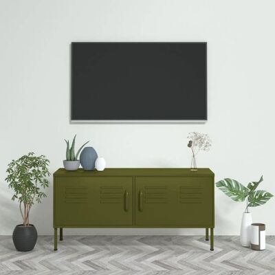 vidaXL Meuble TV Vert olive 105x35x50 cm Acier Vert - Publicité vidaXL Meuble TV Vert olive 105x35x50 cm Acier Vert - Publicité