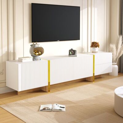 Meuble TV 190 cm 3 Portes et 2 Tiroirs à Charnières Amorties - TCQPZ - Salon MDF et Panneaux de Particules Blanc et Or Blanc - Publicité Meuble TV 190 cm 3 Portes et 2 Tiroirs à Charnières Amorties - TCQPZ - Salon MDF et Panneaux de Particules Blanc et Or Blanc - Publicité