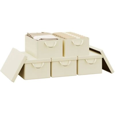 WOLTU Boîte de Rangement avec Couvercle Amovible Lot de 5 Caisse Rangement Pliable avec Poignée 48x29x20cm Crème W0ITT5723 Beige - Publicité WOLTU Boîte de Rangement avec Couvercle Amovible Lot de 5 Caisse Rangement Pliable avec Poignée 48x29x20cm Crème W0ITT5723 Beige - Publicité