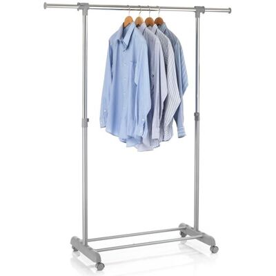 CARO-MÖBEL Portant à vêtements SALA en métal chromé et gris penderie simple sur roulettes avec 1 barre extensible hauteur réglable Gris - Publicité CARO-MÖBEL Portant à vêtements SALA en métal chromé et gris penderie simple sur roulettes avec 1 barre extensible hauteur réglable Gris - Publicité