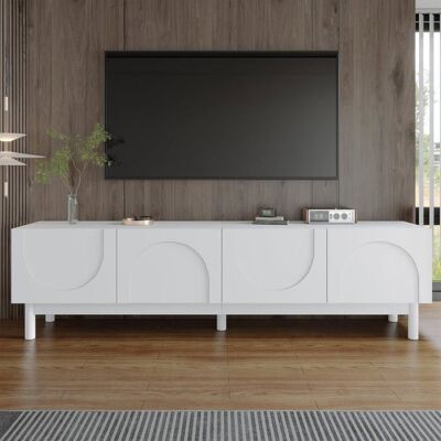 Lemonbest Meuble TV blanc moderne 169 x 34 x 455 cm Meuble tv bas avec 4 portes courbes en forme de vague et étagères Blanc - Publicité Lemonbest Meuble TV blanc moderne 169 x 34 x 455 cm Meuble tv bas avec 4 portes courbes en forme de vague et étagères Blanc - Publicité