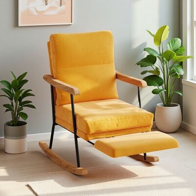 COZIFOME Fauteuil à BasculeRocking Chair avec repose-pieds extensibles88 x 60 x 98 cm ScandinaveFauteuil en Bois MassifCoton et Jaune - Publicité COZIFOME Fauteuil à BasculeRocking Chair avec repose-pieds extensibles88 x 60 x 98 cm ScandinaveFauteuil en Bois MassifCoton et Jaune - Publicité