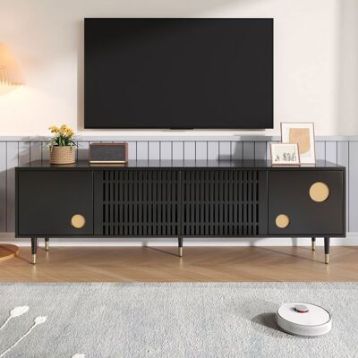 LEMONMAX Meuble TV 170x36x54cm - 4 portes - finitions dorées - MDF - Noir Noir - Publicité LEMONMAX Meuble TV 170x36x54cm - 4 portes - finitions dorées - MDF - Noir Noir - Publicité
