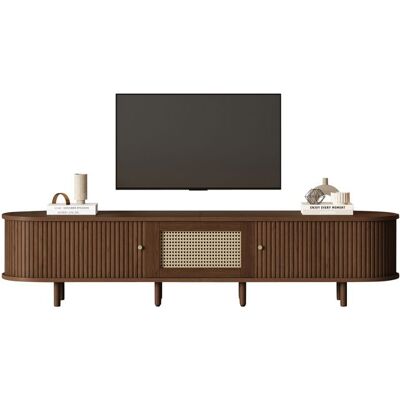 NECHE Meuble TV Noyer Foncé - Décor Rotin Central 2 Portes Coulissantes Design Ovale Moderne 180x40x40cm Marron - Publicité NECHE Meuble TV Noyer Foncé - Décor Rotin Central 2 Portes Coulissantes Design Ovale Moderne 180x40x40cm Marron - Publicité