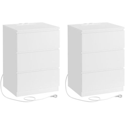 VASAGLE Table de Chevet avec Multiprise Lot de 2 Table d’Appoint avec 3 Tiroirs 2 Prises CA 2 Ports USB Blanc Nuage Blanc - Publicité VASAGLE Table de Chevet avec Multiprise Lot de 2 Table d’Appoint avec 3 Tiroirs 2 Prises CA 2 Ports USB Blanc Nuage Blanc - Publicité