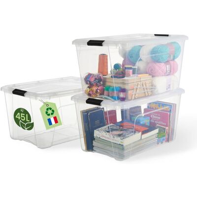 Iris Ohyama Boite de Rangement Maison plastique recyclé 45L Lot de 3 Transparent BSB-45 - Publicité Iris Ohyama Boite de Rangement Maison plastique recyclé 45L Lot de 3 Transparent BSB-45 - Publicité