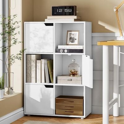 Bibliothèque Armoire WOLTU avec 3 Portes 6 Compartiments en MDF Blanc Blanc - Publicité Bibliothèque Armoire WOLTU avec 3 Portes 6 Compartiments en MDF Blanc Blanc - Publicité