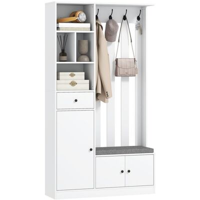 Vestiaire dentrée - HOMCOM - 4 en 1 - banc de rangement étagère réglable 4 crochets - MDF - 100x30x180cm - blanc Blanc - Publicité Vestiaire dentrée - HOMCOM - 4 en 1 - banc de rangement étagère réglable 4 crochets - MDF - 100x30x180cm - blanc Blanc - Publicité