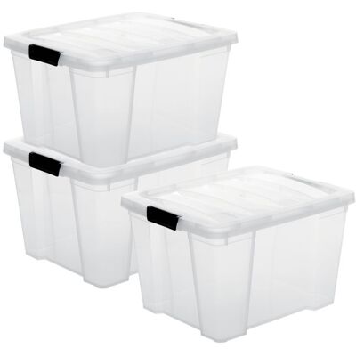 Iris Ohyama Boite de Rangement Plastique avec Couvercle 30L Lot de 3 Transparent HB-30 Blanc - Publicité Iris Ohyama Boite de Rangement Plastique avec Couvercle 30L Lot de 3 Transparent HB-30 Blanc - Publicité