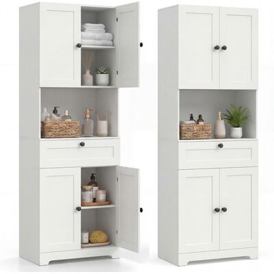 COSTWAY Armoire de Salle de Bains avec 4 Portes 1 Tiroir Compartiment Ouvert Étagère Réglable pour Salon Cuisine Blanc Blanc - Publicité COSTWAY Armoire de Salle de Bains avec 4 Portes 1 Tiroir Compartiment Ouvert Étagère Réglable pour Salon Cuisine Blanc Blanc - Publicité